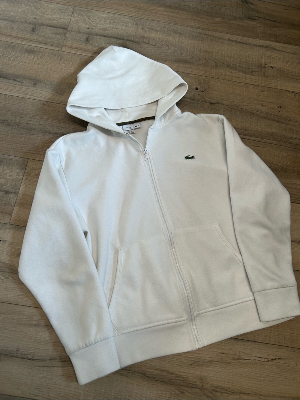 Lacoste White Zip-Up Hoodie with Logo